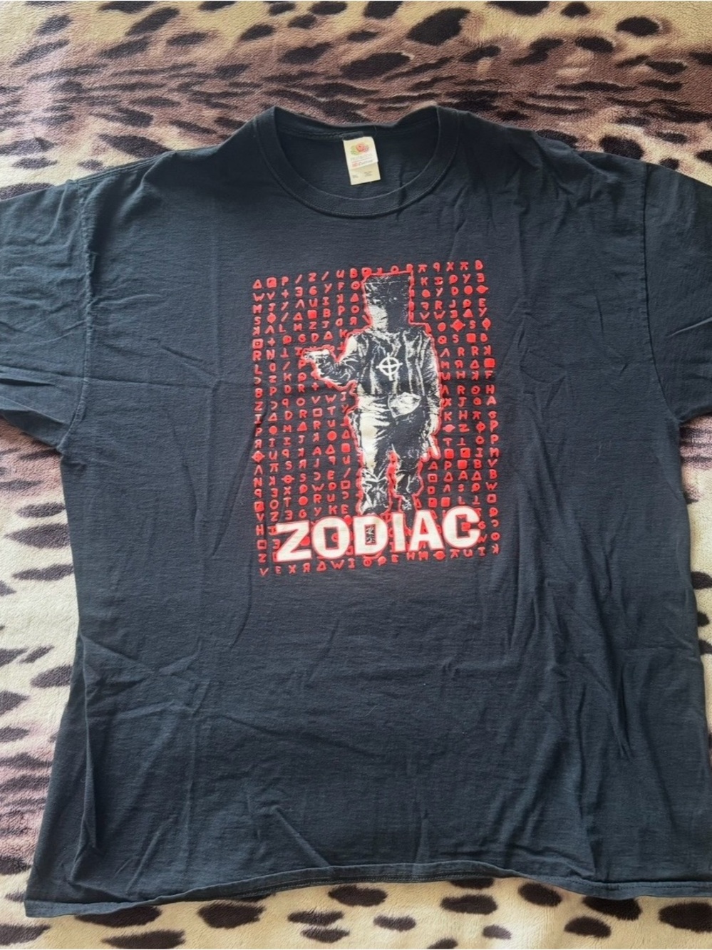 Fruit of the Loom Black Zodiac Graphic Tee with Red and White Print